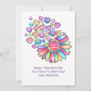 Carte Saint Valentin Candy Coeurs Fleurs Arc en ci