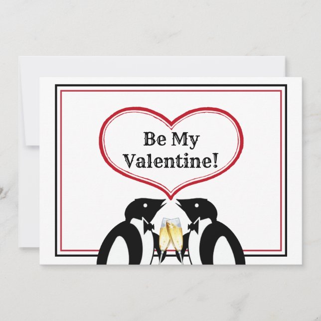 Carte Saint-Valentin Champagne Penguins (Devant)