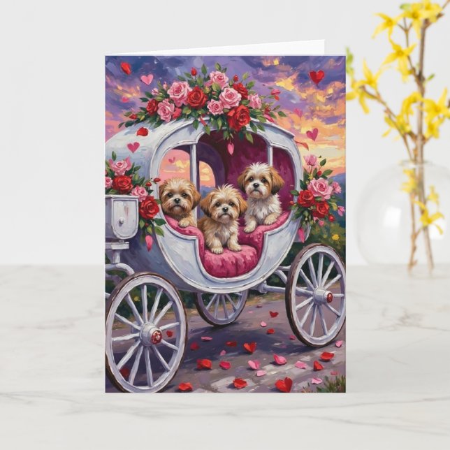 Carte Saint-Valentin Chien Shih Tzu (Fleur jaune)