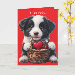 Carte Saint Valentin Chiot Rouge Chocolat Coeurs