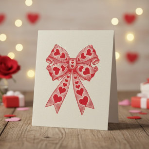 Carte Saint-Valentin Cœur Coquette nœud Rétro Saint-Vale