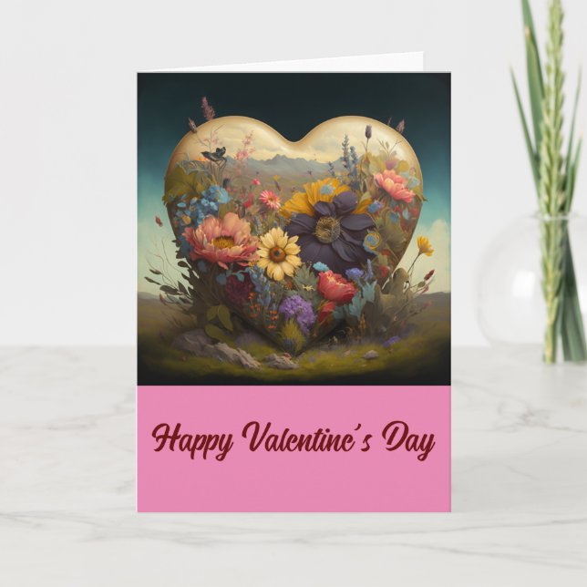 Carte Saint Valentin Coeur et Fleurs (Devant)