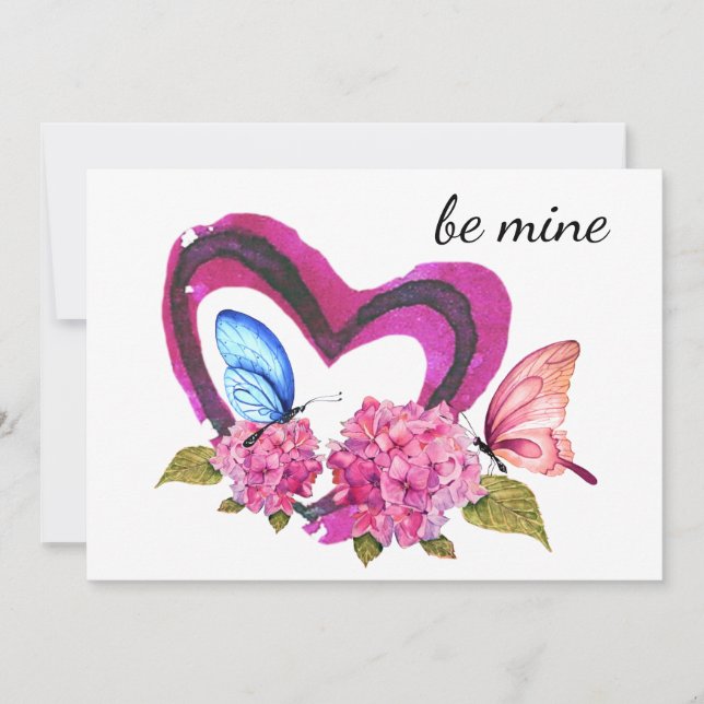 Carte Saint-Valentin Coeurs, Fleurs et Papillons (Devant)