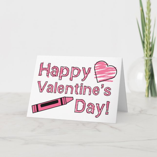 Carte Saint-Valentin - Crayon rose & Coeur (Devant)