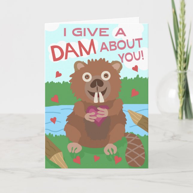 Carte Saint Valentin Cute Beaver Donner un jeu de barrag (Devant)