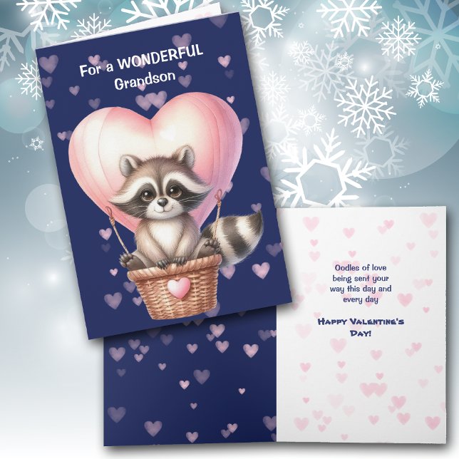 Carte Saint-Valentin Cute Raccoon Heart Balloon En (Créateur téléchargé)