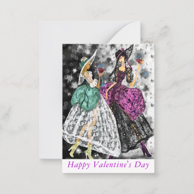 Carte Saint Valentin Dames Boire du vin rouge (Devant)