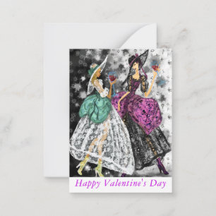 Carte Saint Valentin Dames Boire du vin rouge