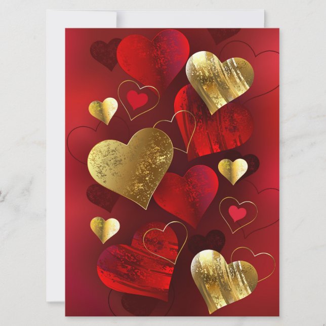Carte Saint-Valentin dorés et rouges (Devant)
