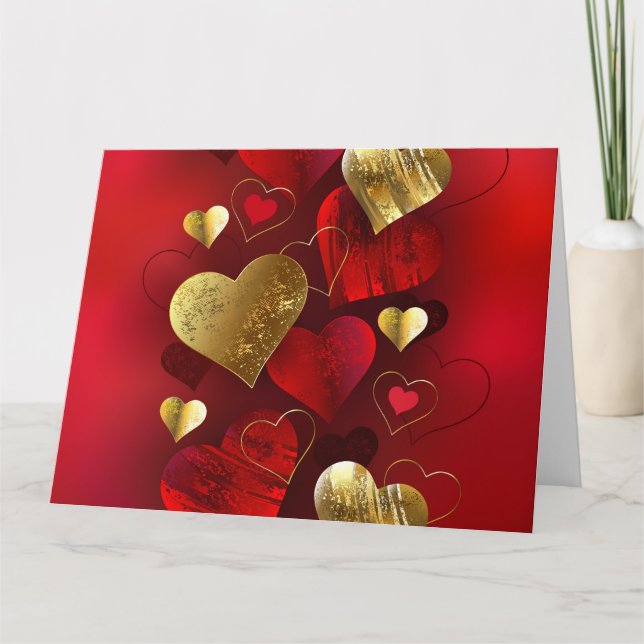 Carte Saint-Valentin dorés et rouges (Devant)