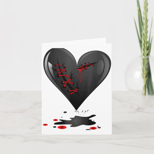 Carte Saint Valentin Gothique Cœur Brisé Saignant Coupé  (Devant)
