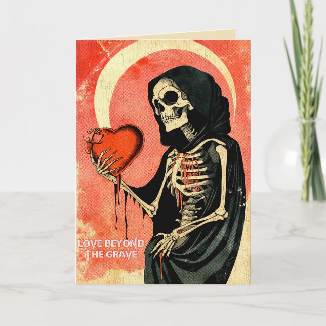 Carte Saint Valentin gothique sinistre Faucheur avec cœu (Devant)