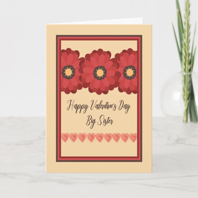 Carte Saint Valentin, Grande Soeur aux Fleurs (Devant)