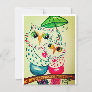 Carte Saint-Valentin, hibou aquarelle