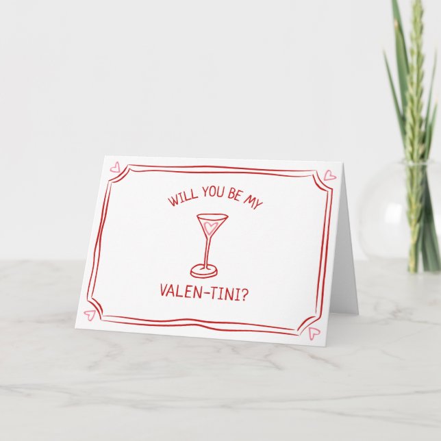 Carte Saint Valentin Martini Whimsical Rouge et rose (Devant)