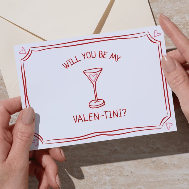 Carte Saint Valentin Martini Whimsical Rouge et rose (Créateur téléchargé)