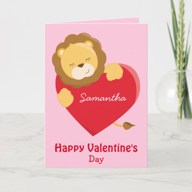 Carte Saint Valentin mignon Lion pour votre fille (Devant)