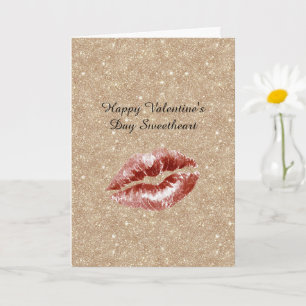 Carte Saint-Valentin Paillettes Dorées Lèvres Rouges Bai