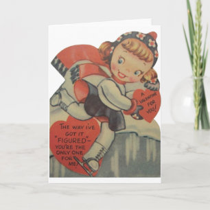 Carte Saint Valentin Patinage artistique vintage
