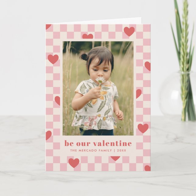 Carte Saint-Valentin Pink Red Checkerboard Hearts (Devant)