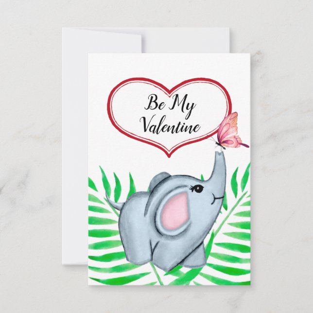 Carte Saint-Valentin pour bébé éléphant et papillo (Devant)
