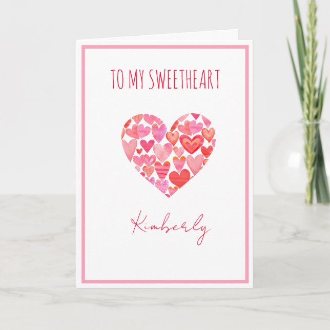 Carte Saint-Valentin pour coeur rose et rouge (Devant)