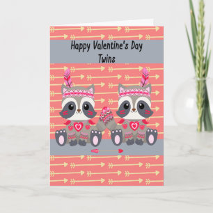 Carte Saint Valentin pour jumeaux avec Raccoons