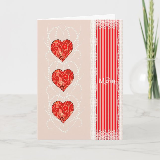 Carte Saint Valentin pour Maman Coeurs & Dentelle  (Devant)