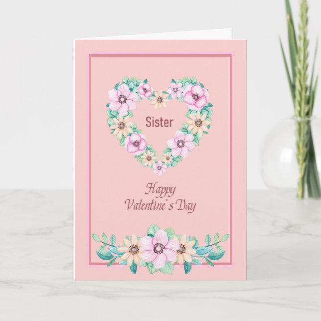 Carte Saint Valentin pour Soeur au Coeur Floral (Devant)