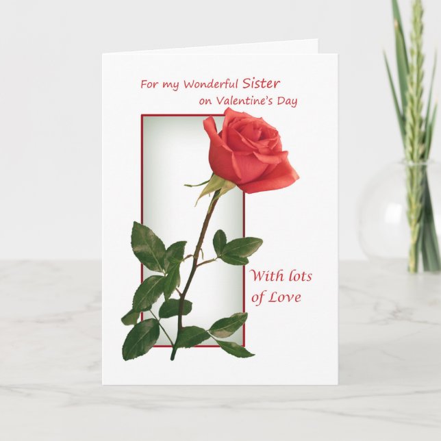 Carte Saint Valentin pour Soeur - rose rouge. (Devant)