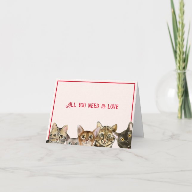 Carte Saint Valentin rose des chats (Devant)