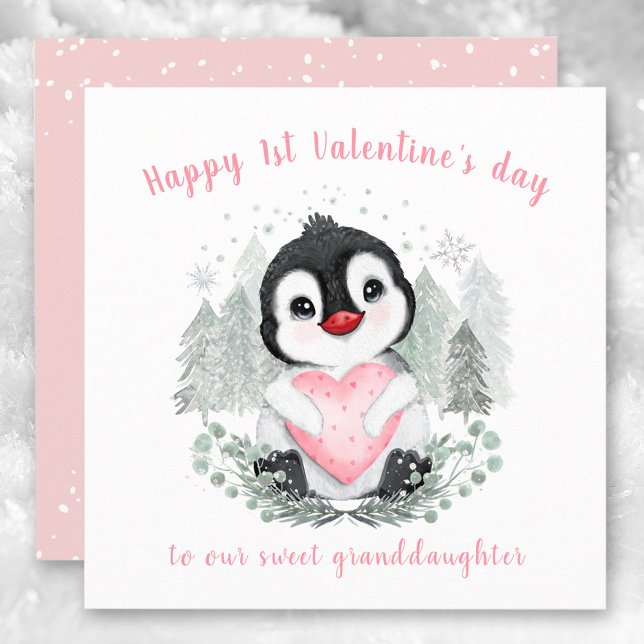 Carte Saint-Valentin rose pingouin (Cute Penguin pink Valentine's day Card)