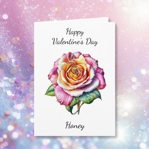 Carte Saint-Valentin   Rose rose aquarelle