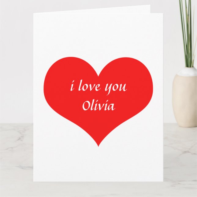 Carte Saint-Valentin Rouge Cœur Joli Nom Personnalisé Te (Devant)