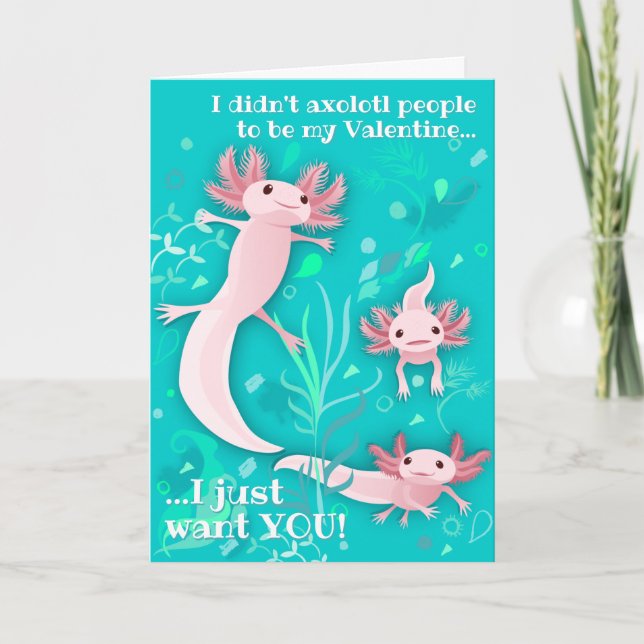 Carte Saint-Valentin sur mesure Axolotls rose (Devant)
