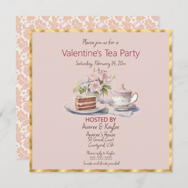 Carte Saint Valentin Tea Party (Devant / Derrière)