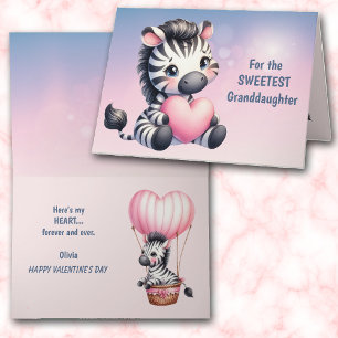 Carte Saint-Valentin Zebra Pink Heart Grandgirl