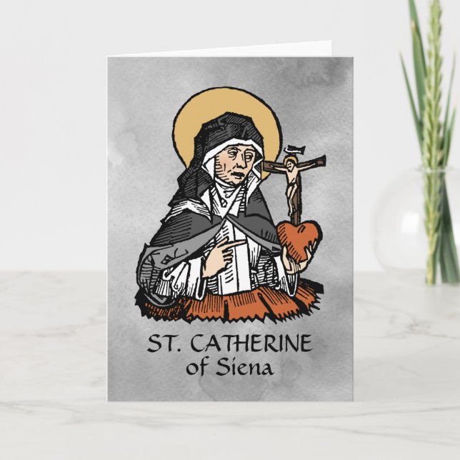 Carte Sainte Catherine de Sienne avec Coeur Crucifix (Devant)