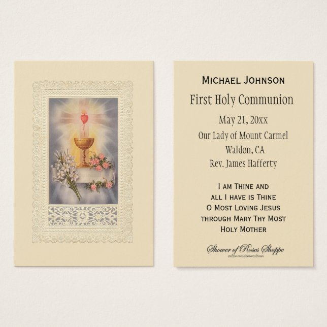Carte Sainte catholique Jésus Première communion s (Devant & derrière)