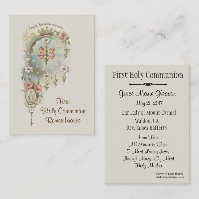 Carte Sainte catholique pour la première communion (Devant / Derrière)