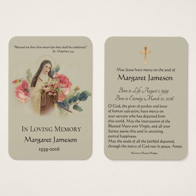 Carte sainte commémorative funèbre de roses roses (Devant & derrière)