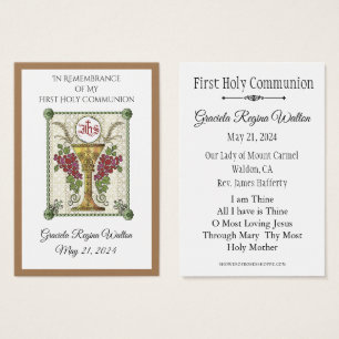 Carte Sainte Communion Solennelle Chalice Souvenir