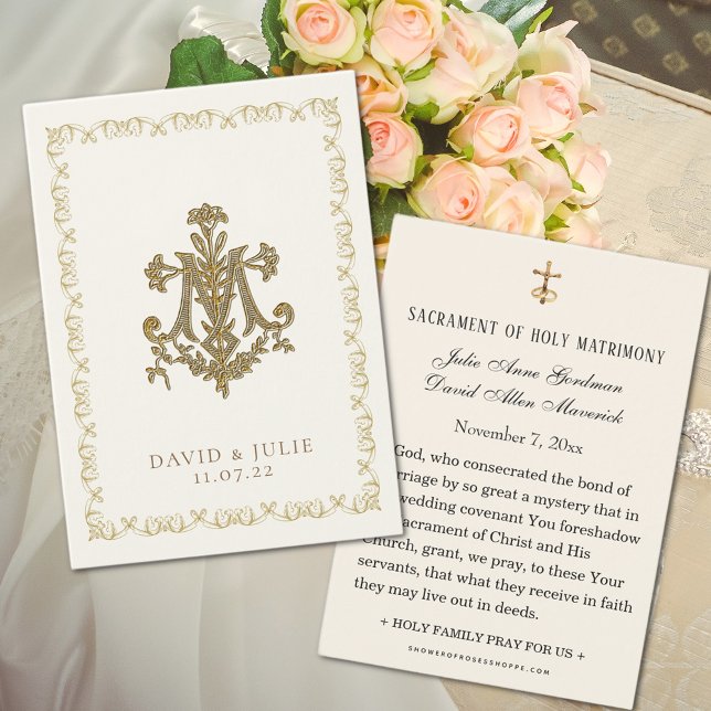 Carte Sainte de Croix marie du Mariage floral (Easy to personalize Marian Cross wedding prayer cards)