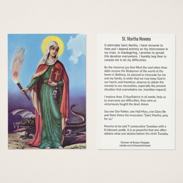 CARTE SAINTE DE LA SEMAINE Saint Martha (Devant & derrière)