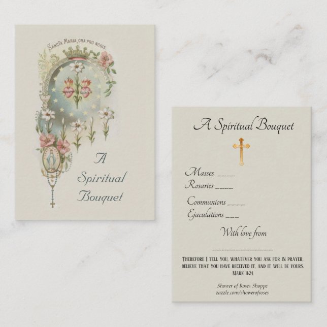 Carte sainte de prière de bouquet spirituel de (Devant / Derrière)