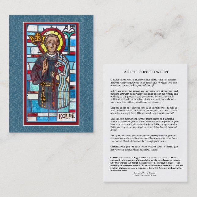 Carte sainte de prière de St Maximilian Kolbe (Devant / Derrière)