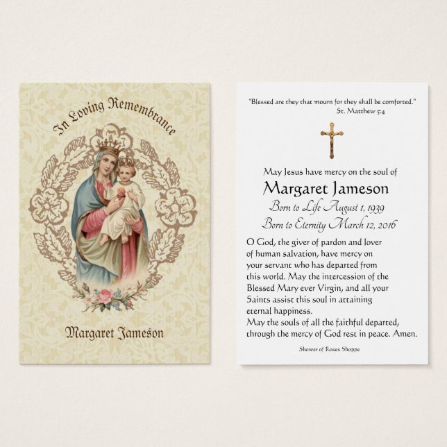 Carte Sainte du Mémorial funéraire catholique Vier (Devant & derrière)