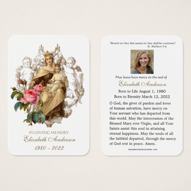 Carte Sainte du Mémorial funéraire catholique Vier (Devant & derrière)