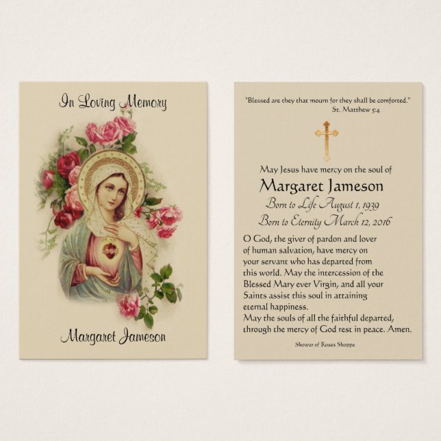 Carte Sainte du Mémorial funéraire catholique Vier (Devant & derrière)