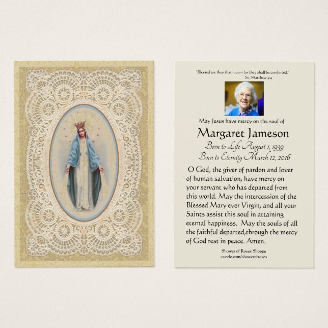 Carte Sainte du Mémorial funéraire catholique Vier (Devant & derrière)
